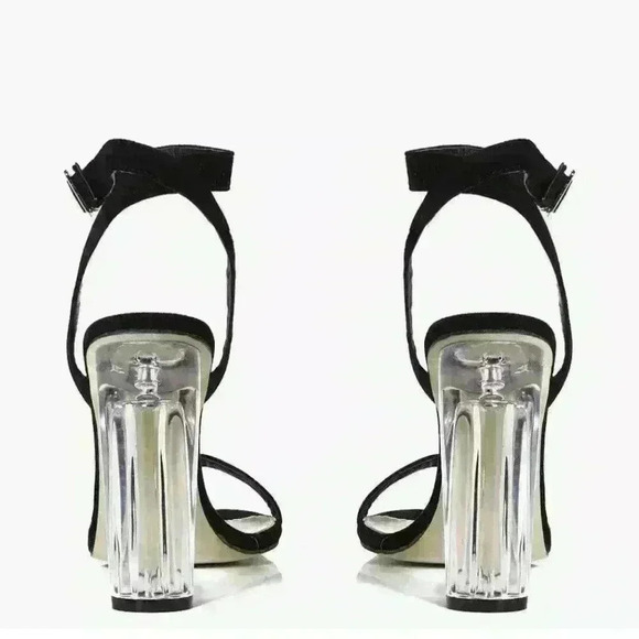 NIB Boohoo Women's Black Eva Suedette Two Part Cylinder Heels Sz 8 $58 - Picture 3 of 3